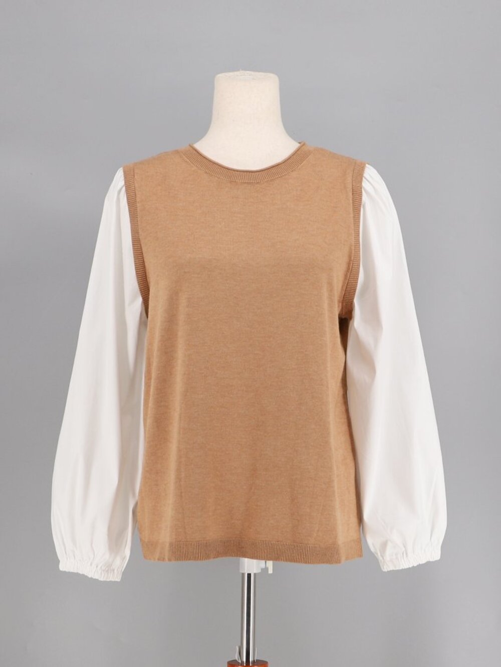 CHICO'S Mixed Media Balloon Sleeve Crewneck Sweater Top Size 1/M